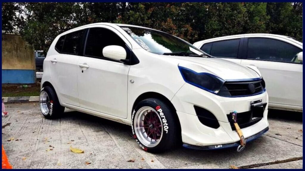 modified kereta perodua axia putih