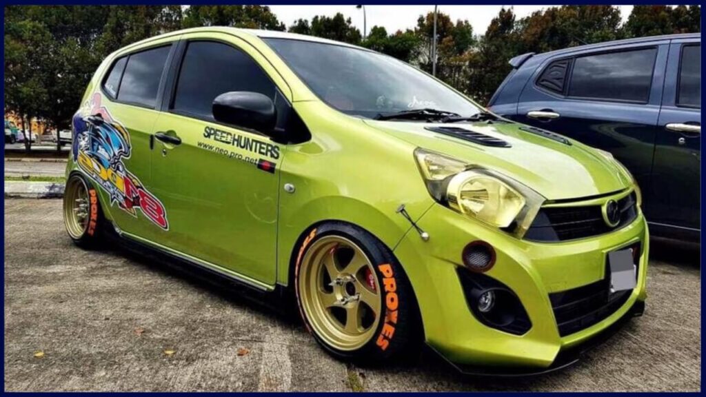 modified kereta perodua axia simple green