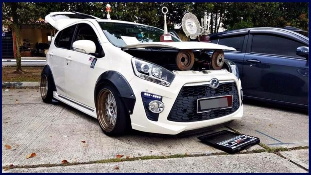 modified kereta perodua axia white