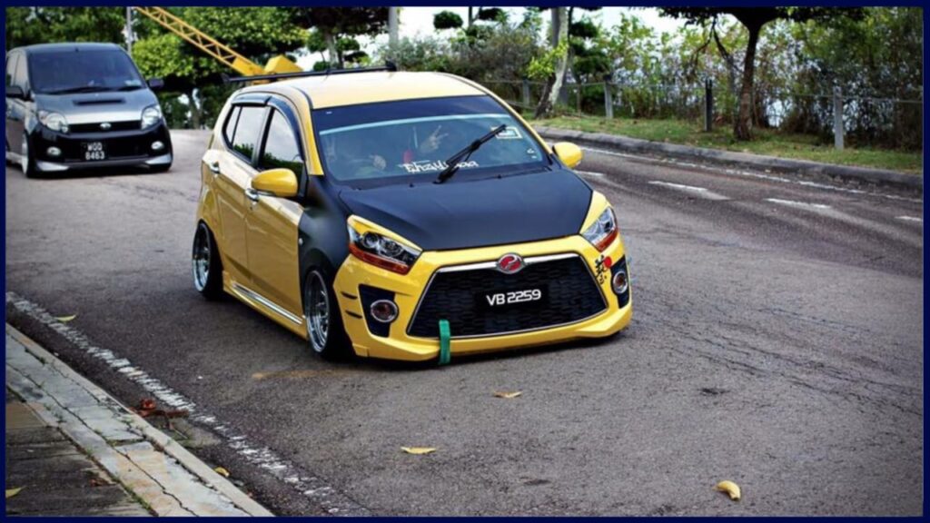 modified kereta perodua axia yellow